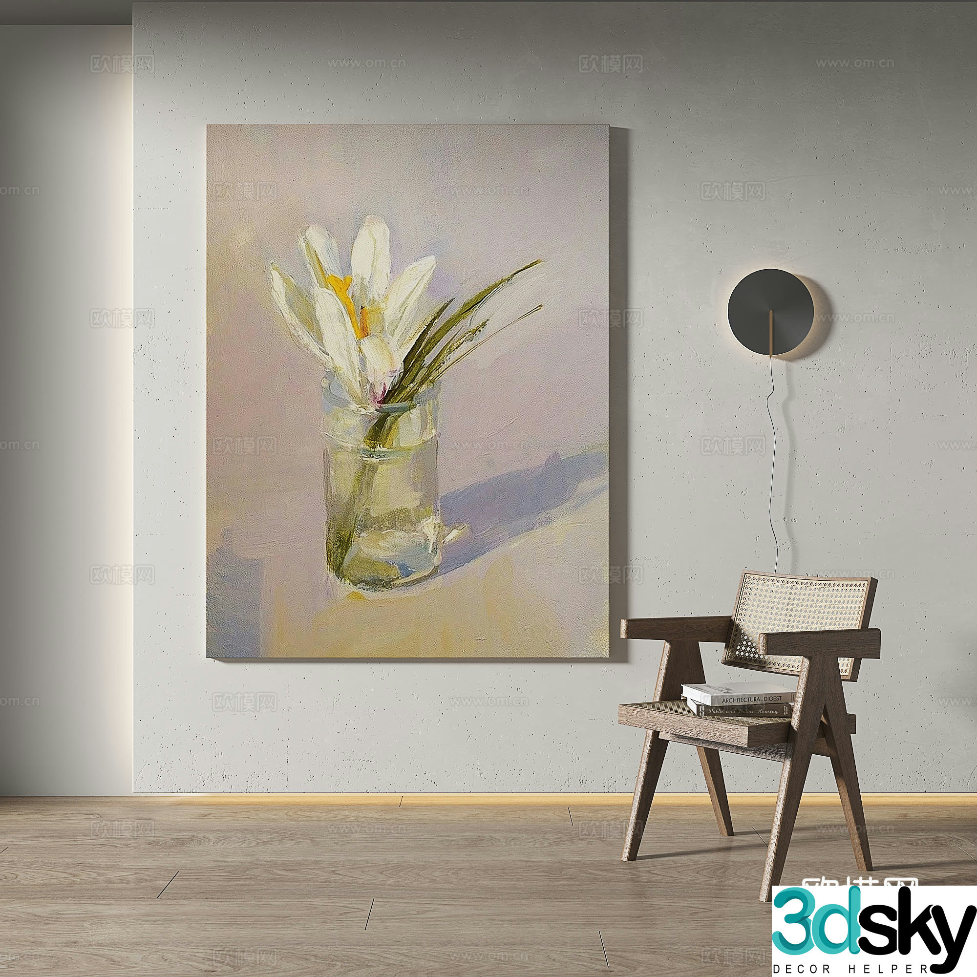 Modern Chinese style retro light luxury wasabi simple abstract decorative painting 3d model