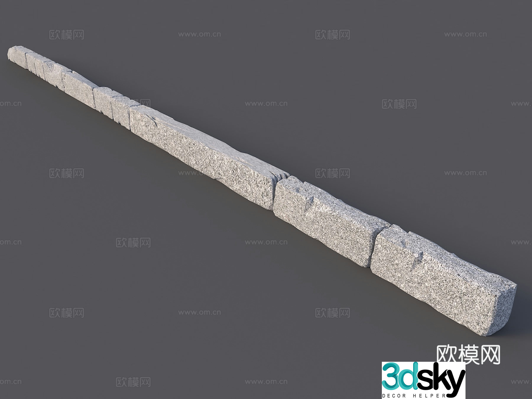 Stone road with tooth side stones and dilapidated stone roads to build natural stone stone 3D model
