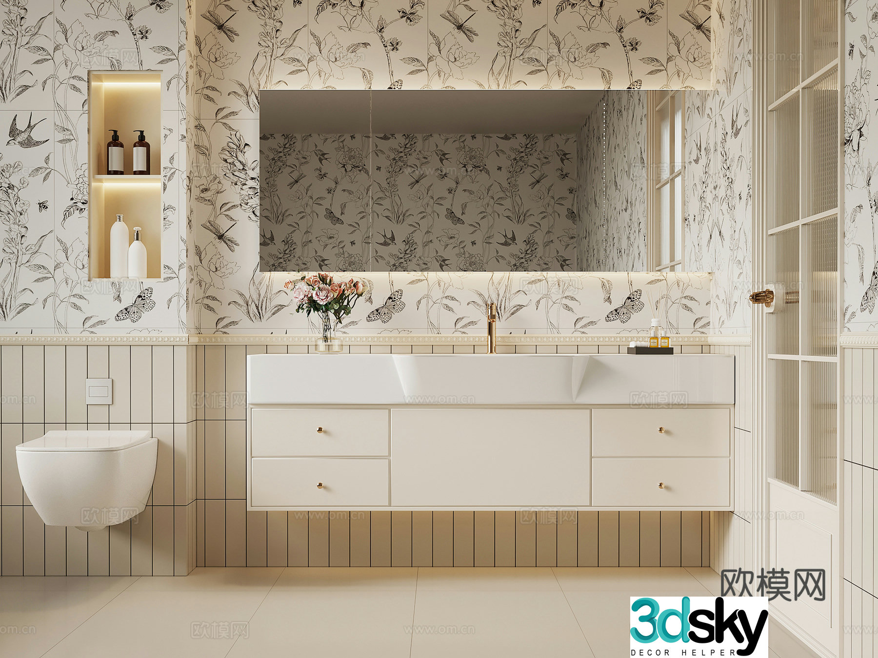 05 Bathroom French cream style bathroom bathroom cabinet toilet 3d model