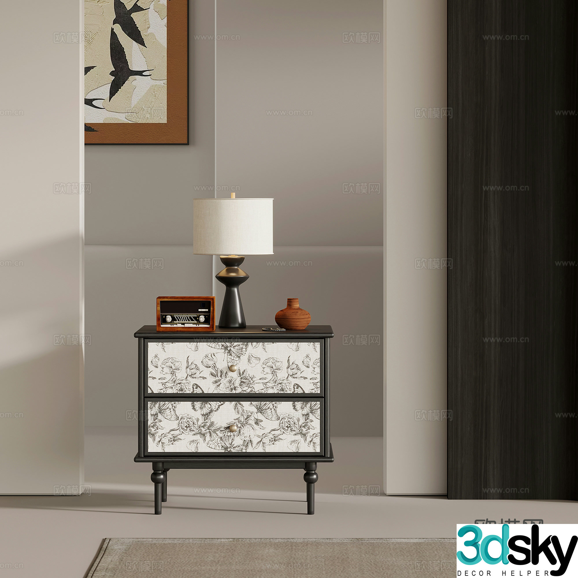 13 nightstand French retro style nightstand 3d model