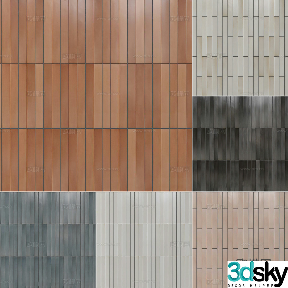 New Chinese style ceramic tiles flower tiles strip tiles 3D model