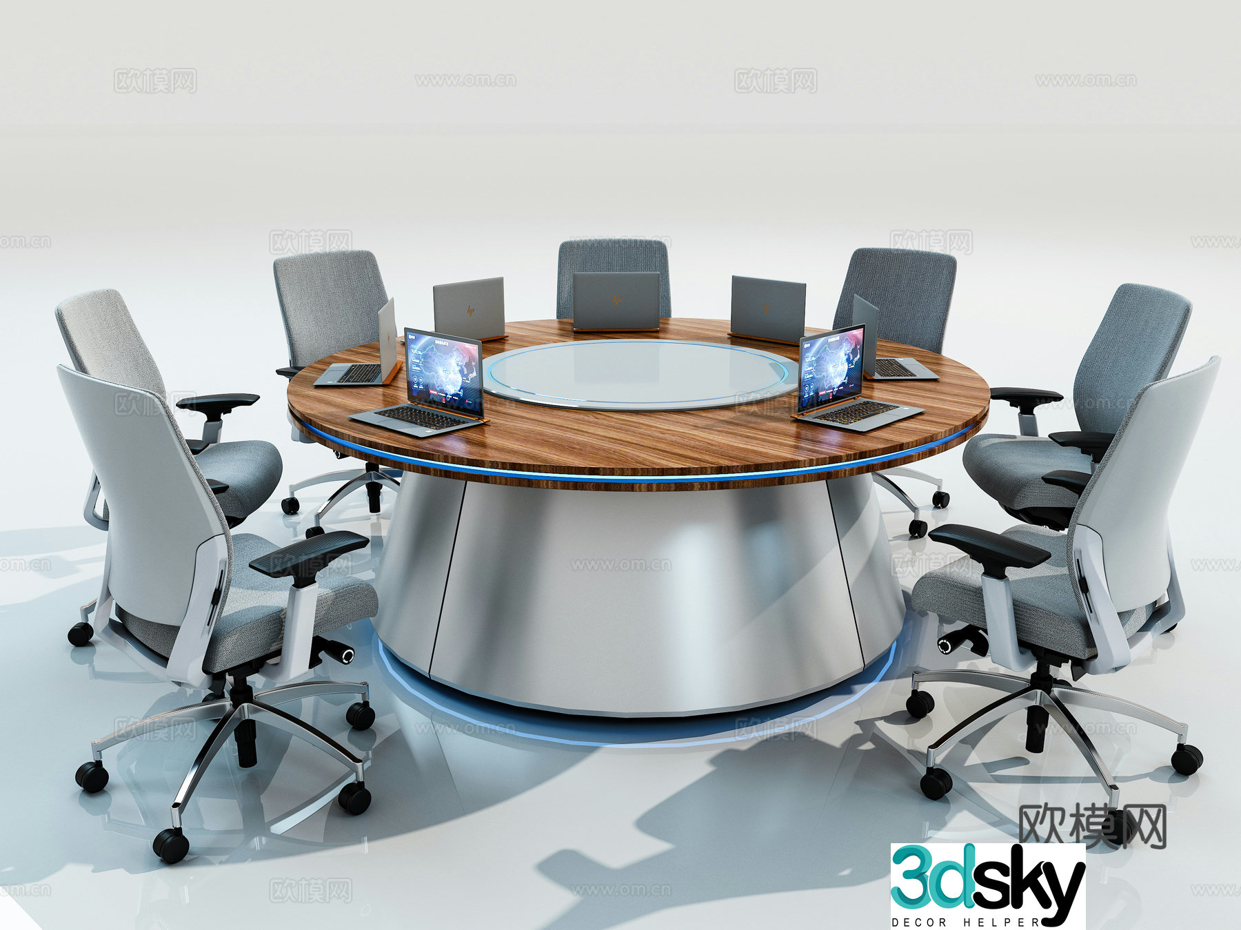 Modern circular conference table 3d model