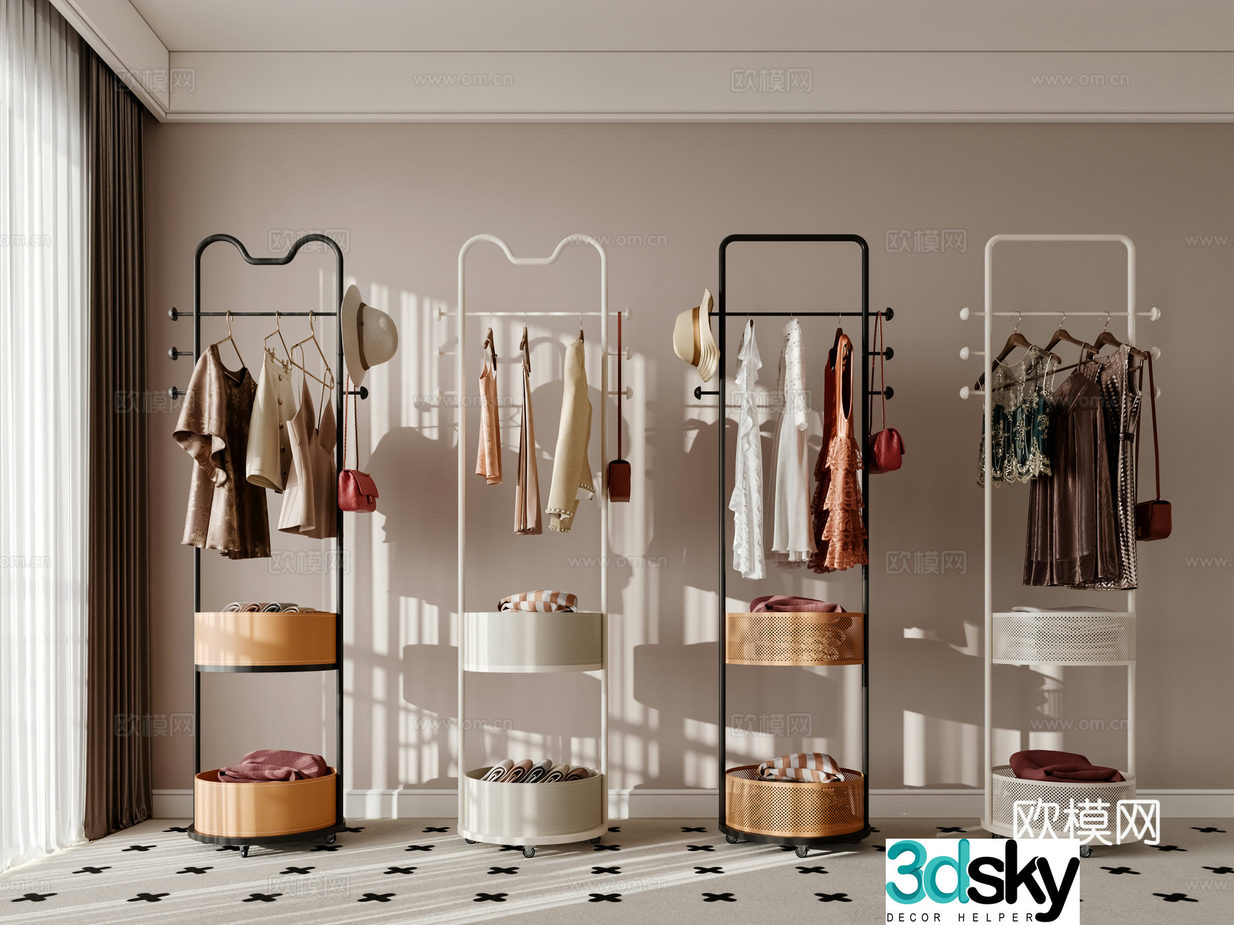 Modern butter hanger clothes hanger clothes hanger clothes hanger floor-standing clothes hanger finished clothes hanger multi-function clothes hanger 3d model
