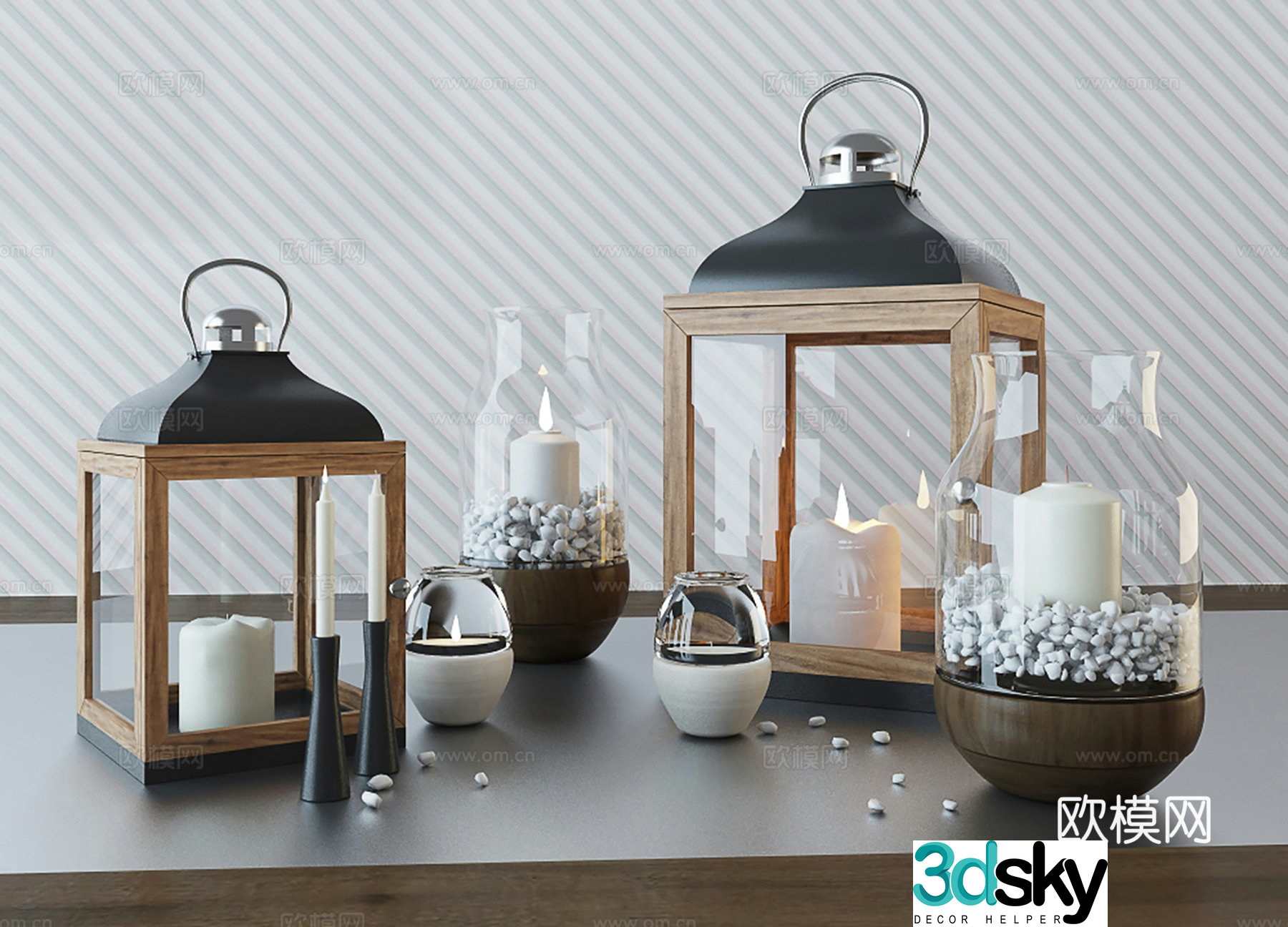 Modern jewelry ornaments ornaments combination candlestick floor lamp combination 3d model