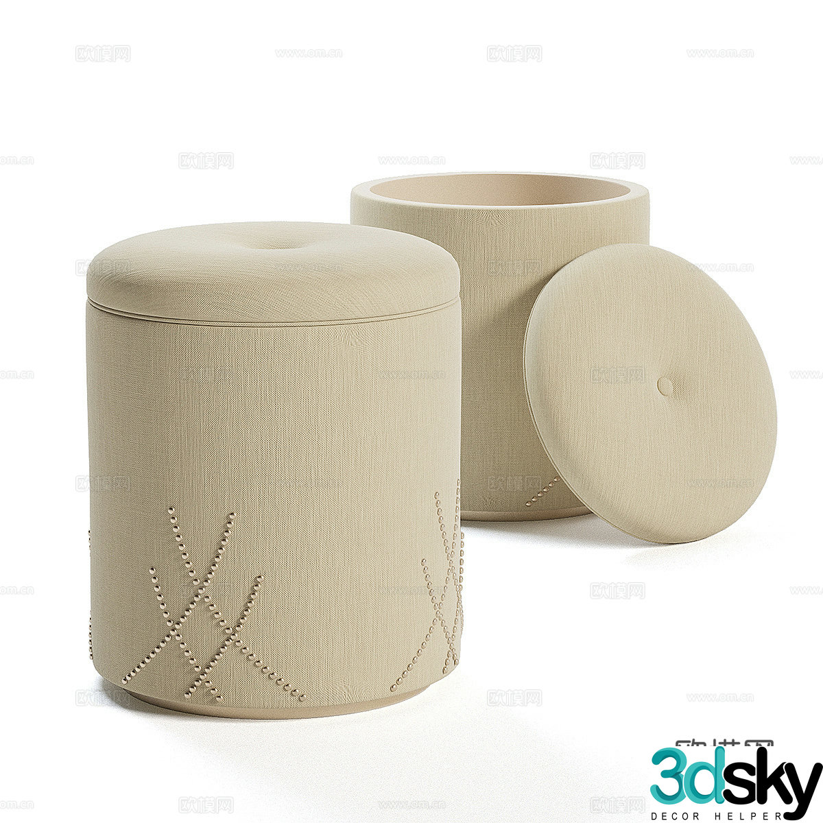 New Chinese style fabric round storage stool 3D model