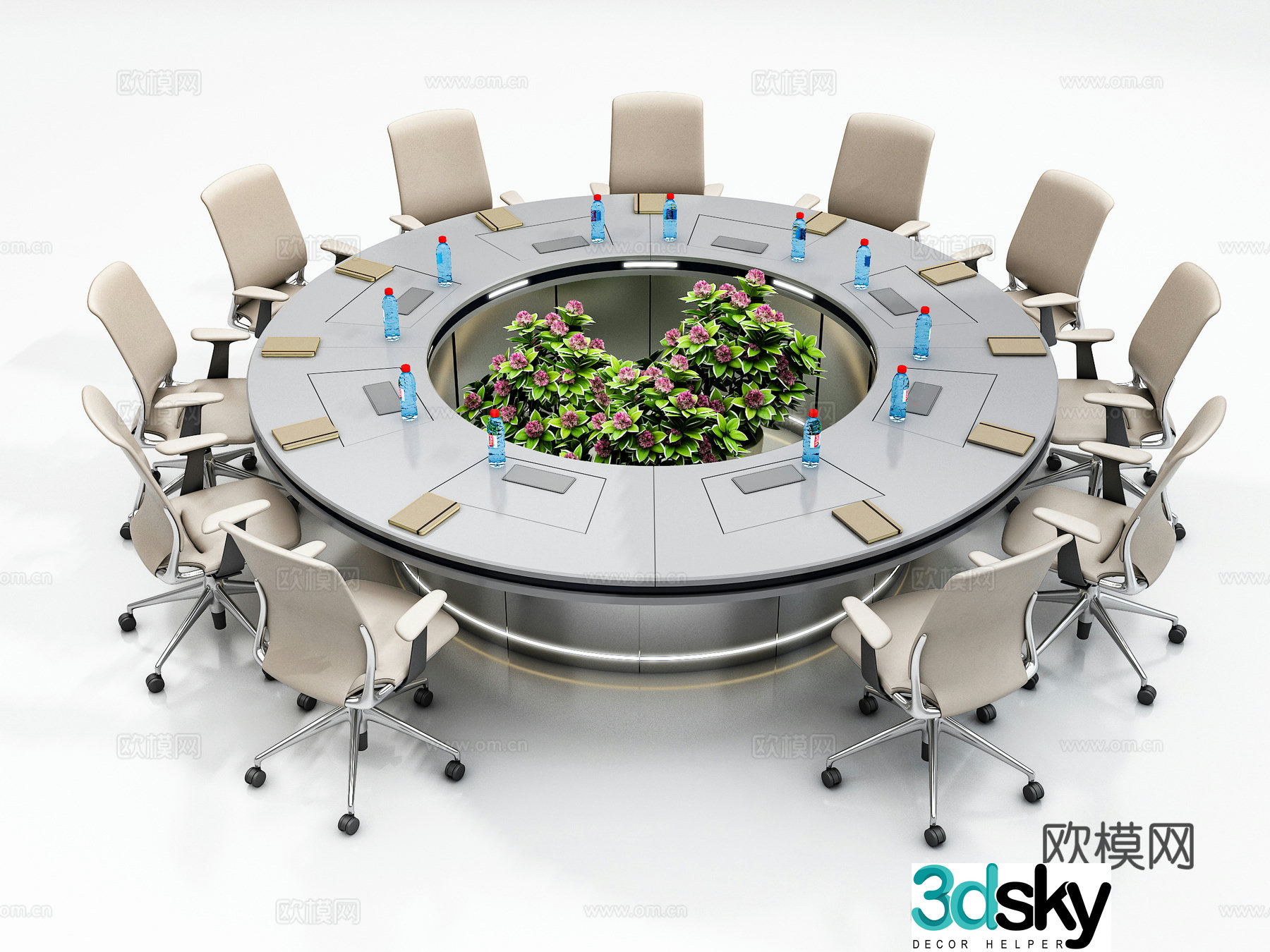 Modern circular conference table 3d model