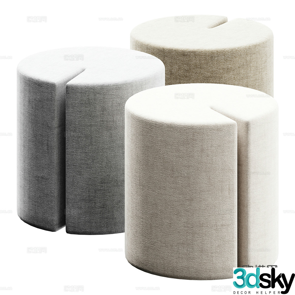 Modern fabric round stool 3D model