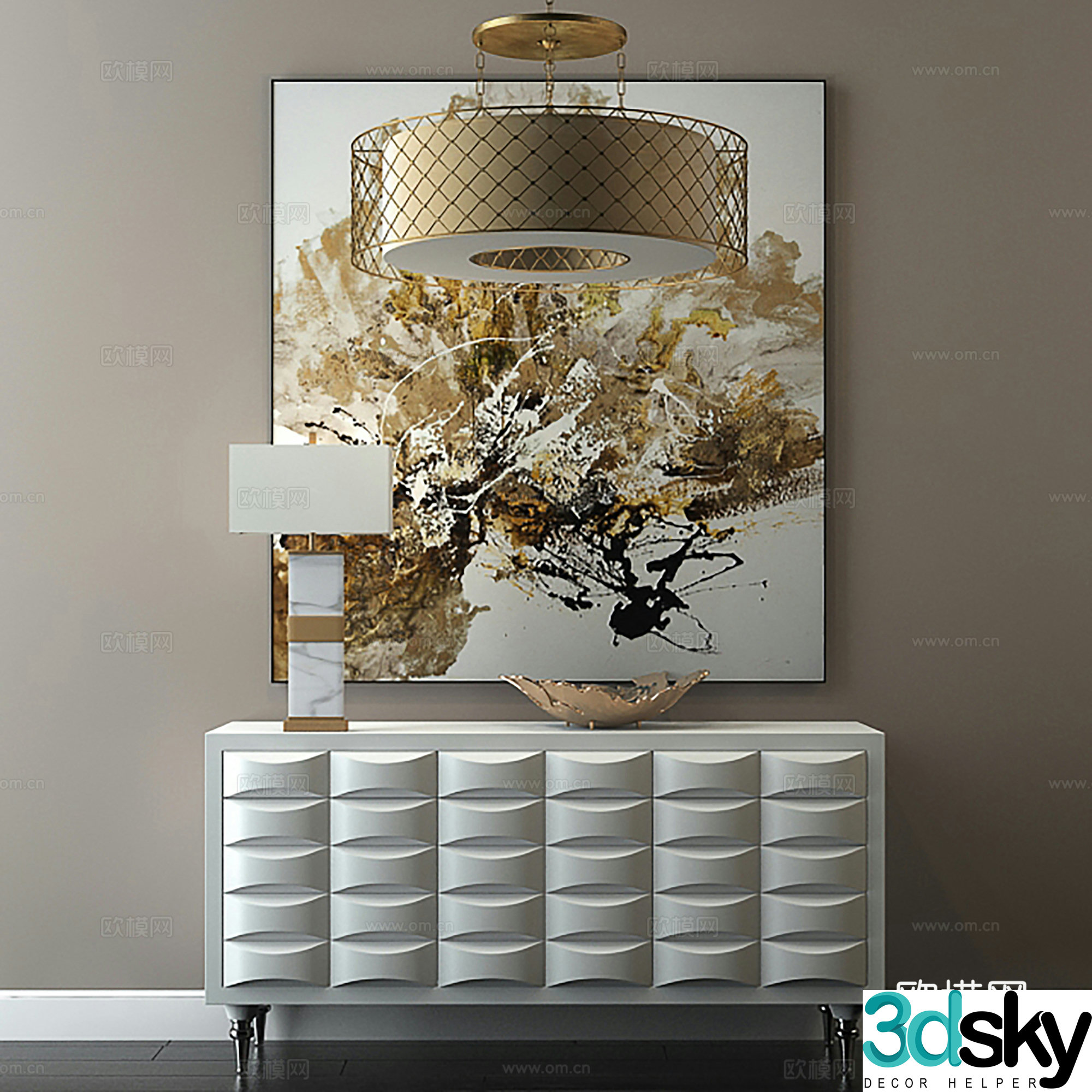 Modern side cabinet decorative cabinet porch forest cabinet desk lamp chandeliers 3D model