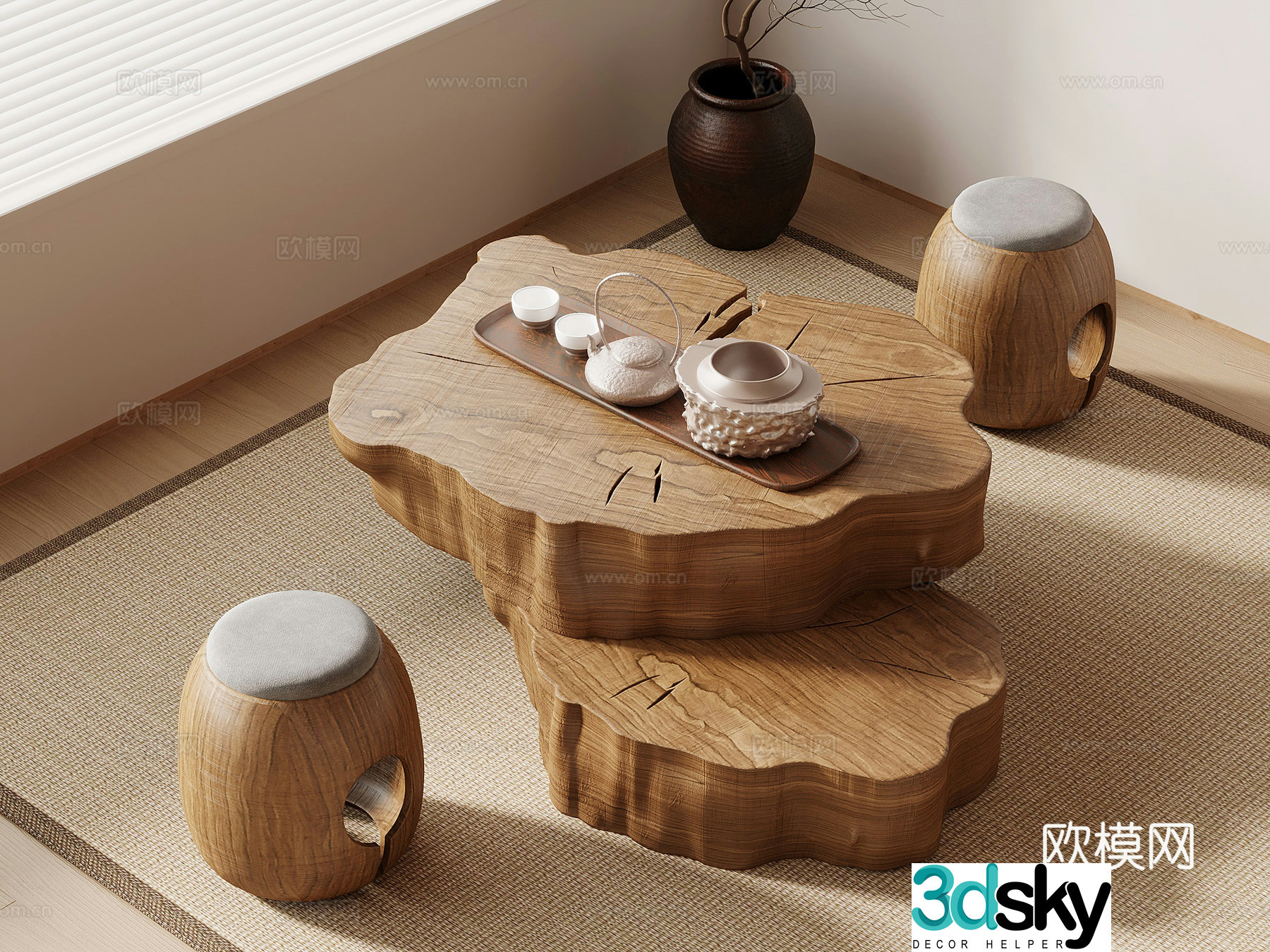 16 tea table Wasabi style tea table and chair tea table tea set 3D model