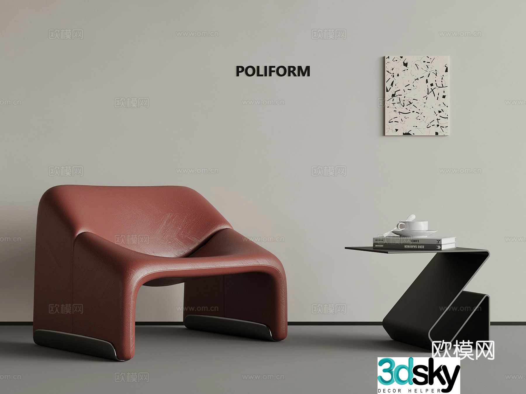 10 Italian leisure chairs side table 3D model