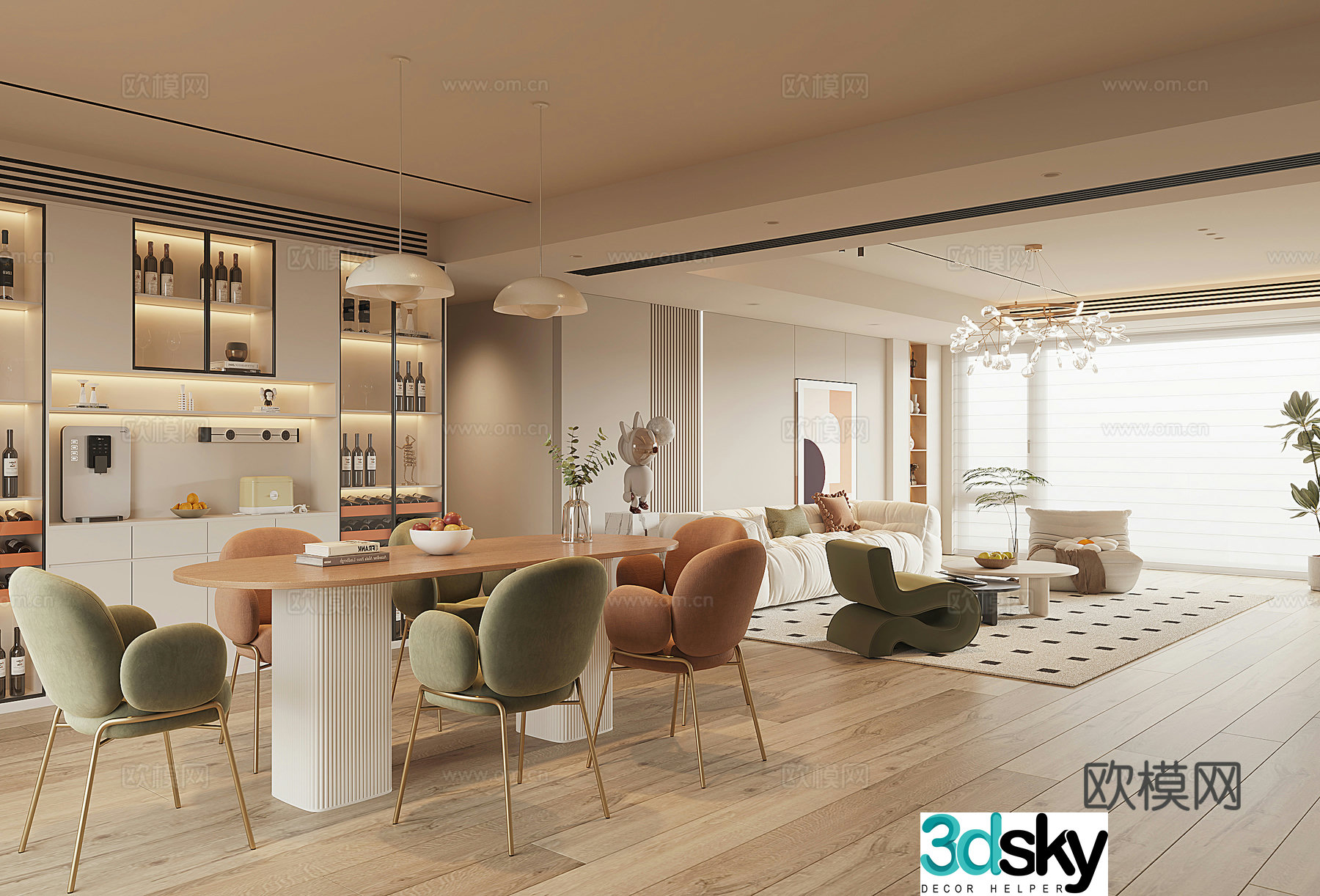 Modern Cream Style Restaurant 3D Model