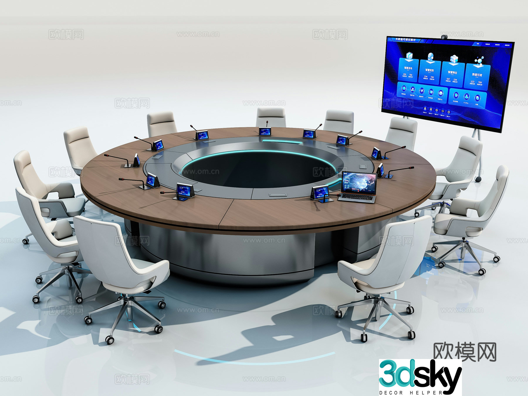 Modern circular conference table 3d model