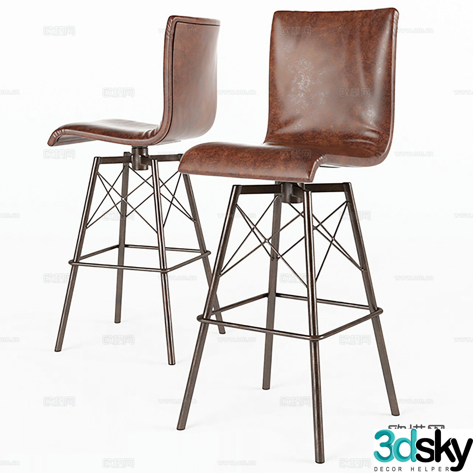 Modern bar chair Wrought iron bar chair Cafe restaurant bar chair 3d model
