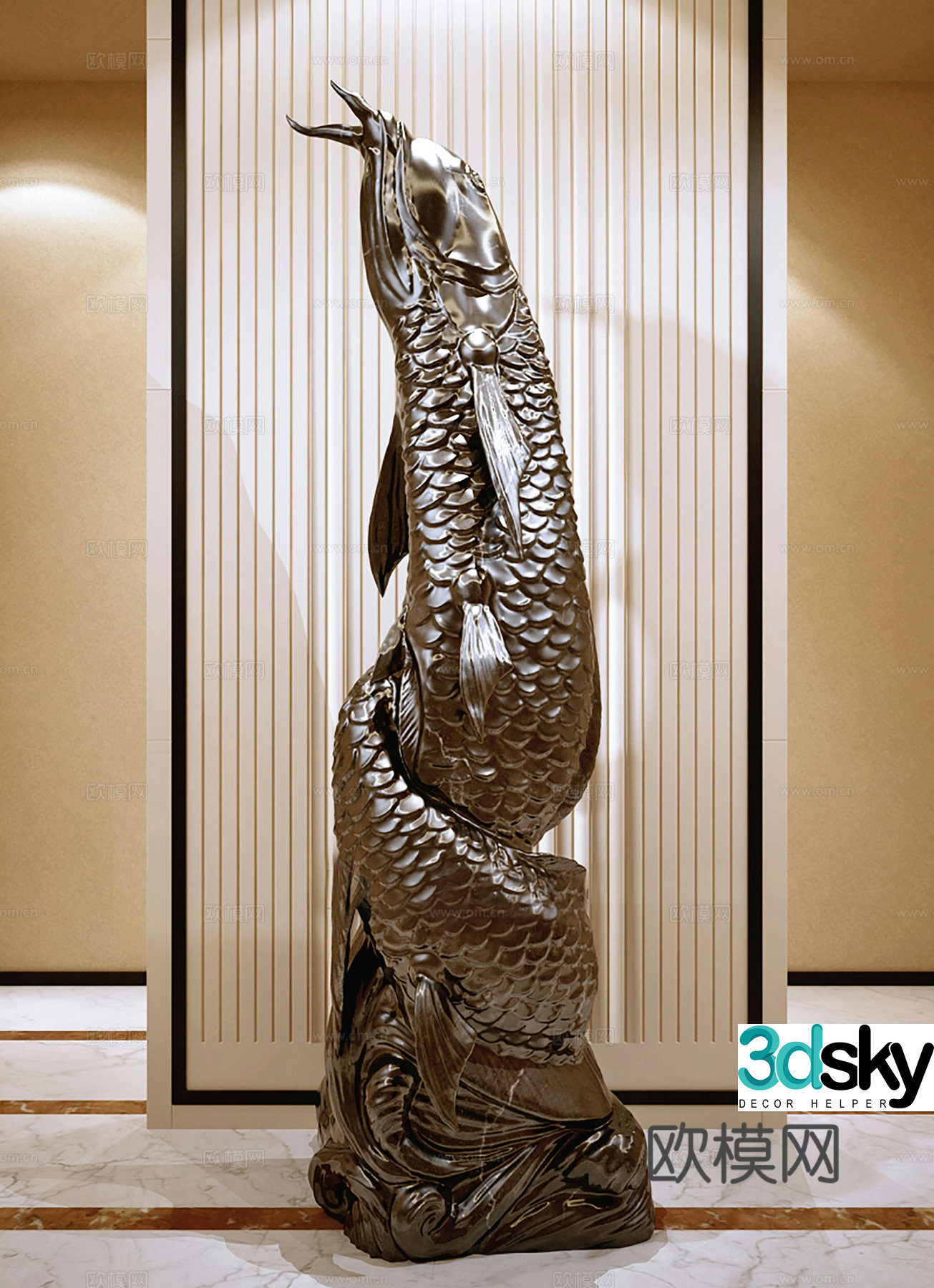 Modern sculpture Fish and wood sculpture Sculpture ornaments 3d model