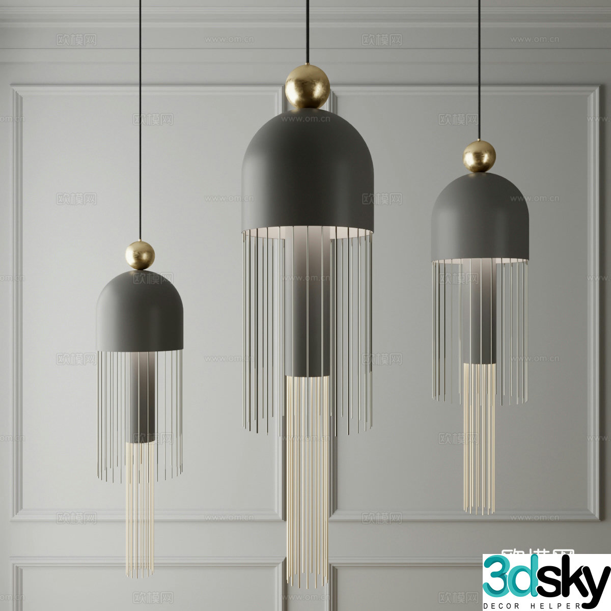 Modern light luxury metal hanging wire lamp 3d model