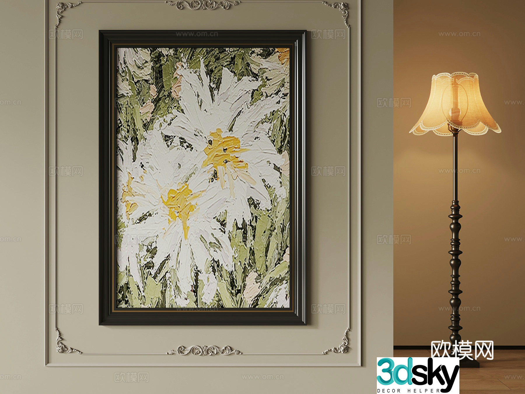 026 French retro hanging painting Floor lamp 3d model