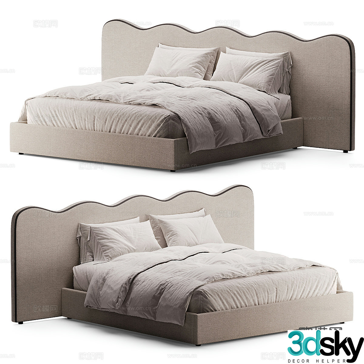 New Chinese style Wasabi fabric double bed 3D model