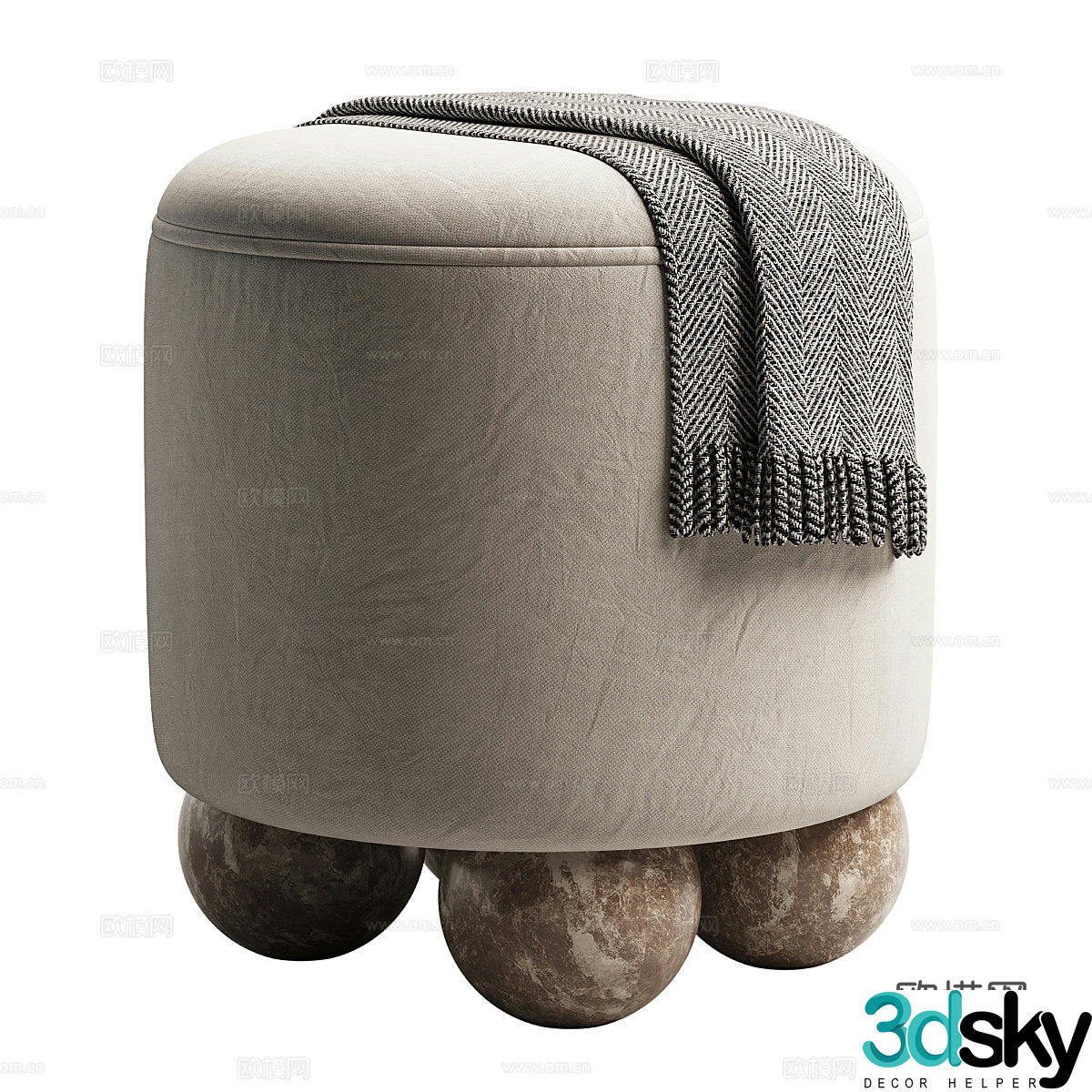New Chinese style Wasabi fabric round stool 3D model