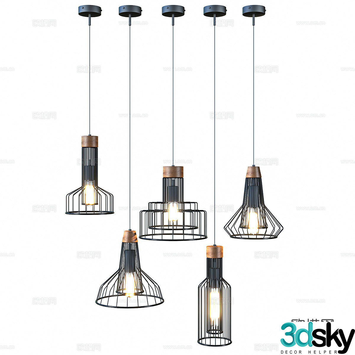 Modern Nordic Metal Mesh Decorative Small Chandelier 3D Model