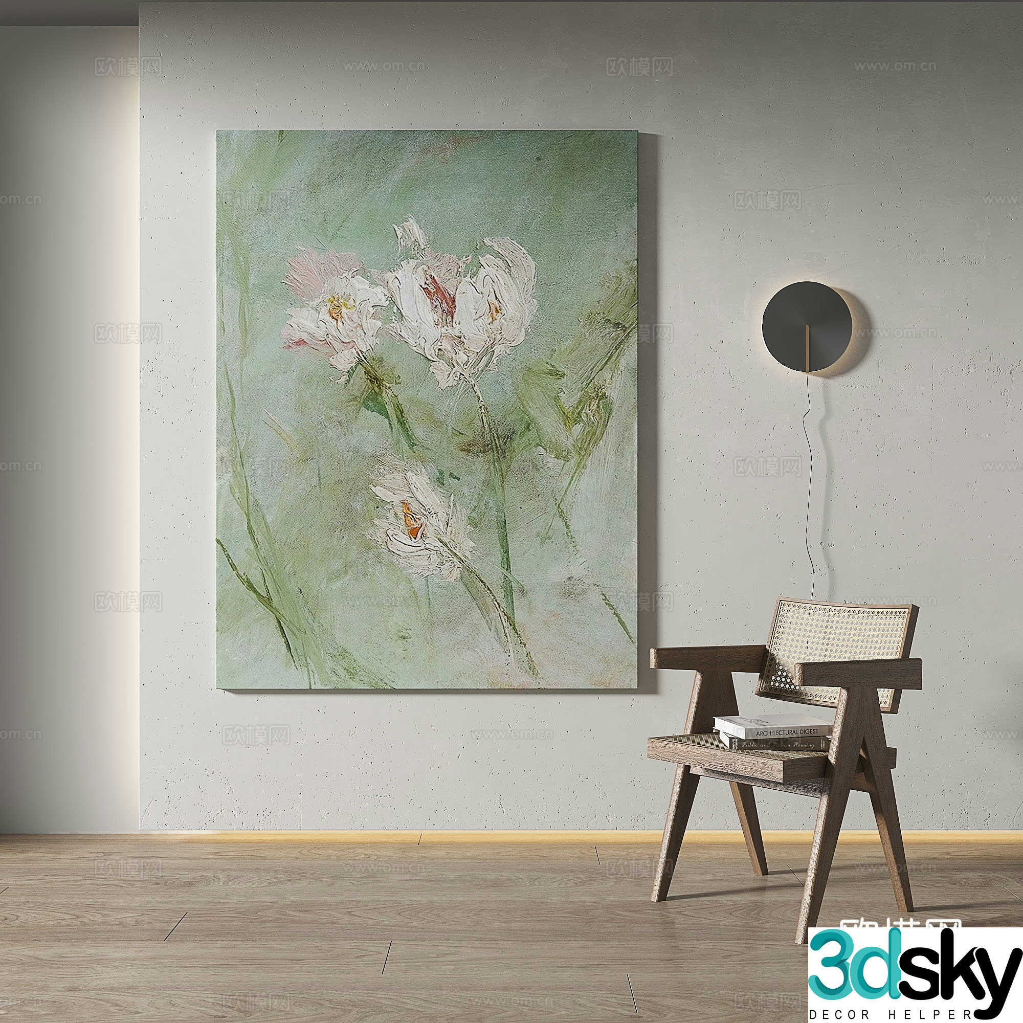 Modern Chinese style retro light luxury wasabi simple abstract decorative painting 3d model