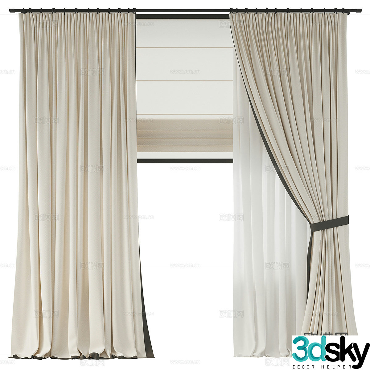 New Chinese style fabric lace curtain 3D model