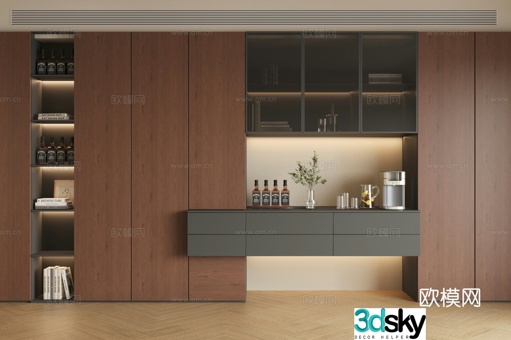 Middle-aged sideboard solid wood sideboard finished sideboard wine sideboard ornament combination 3D model