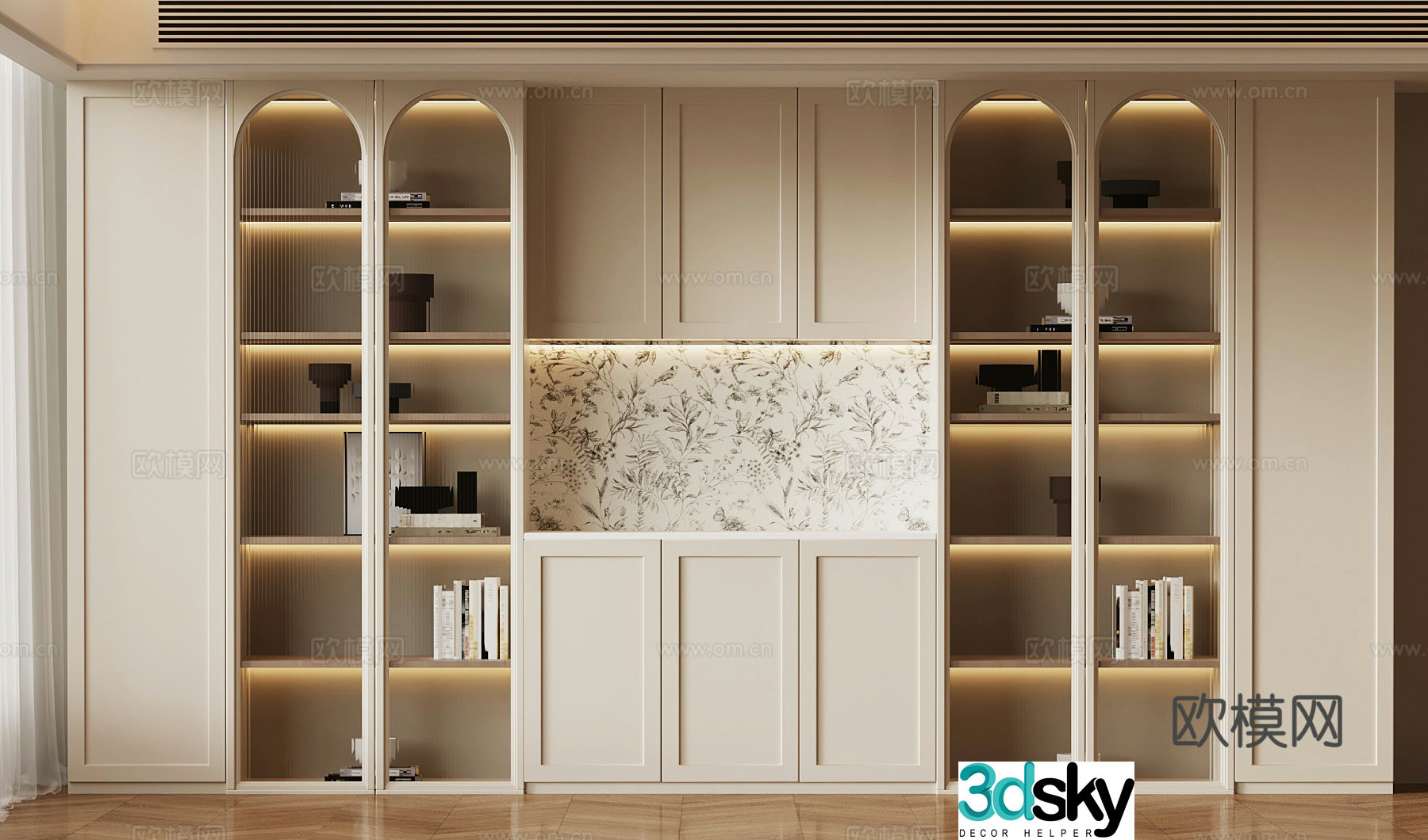 020 Bookcase French Cream Bookcase 3D Model