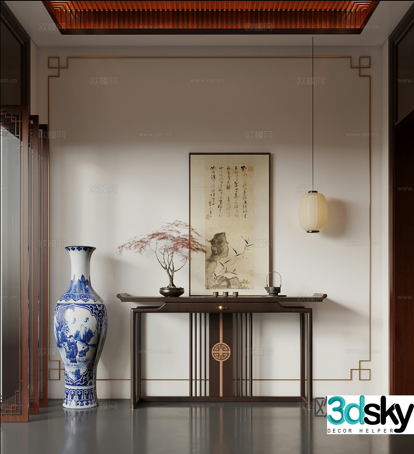 25 new Chinese style entrance cabinet case end view 3D model