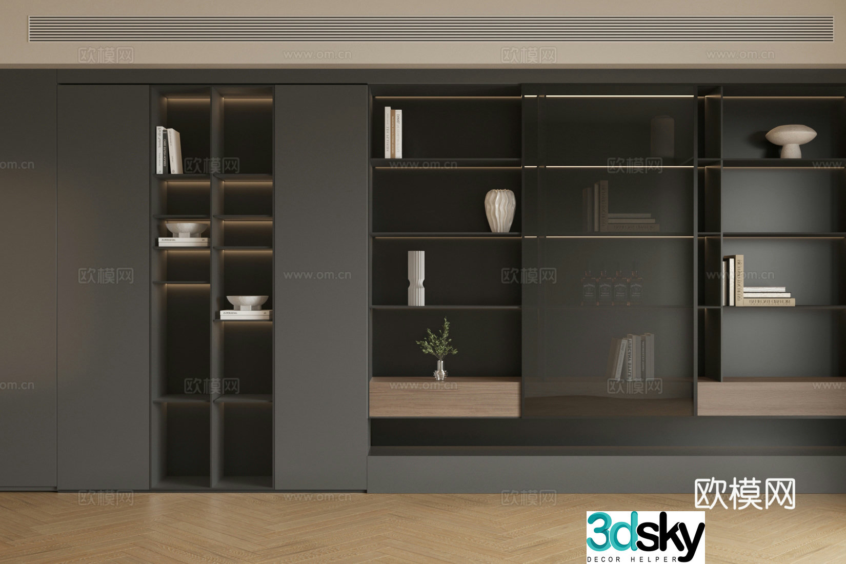 Modern solid wood bookcase Finished bookcase Book ornaments 3D model