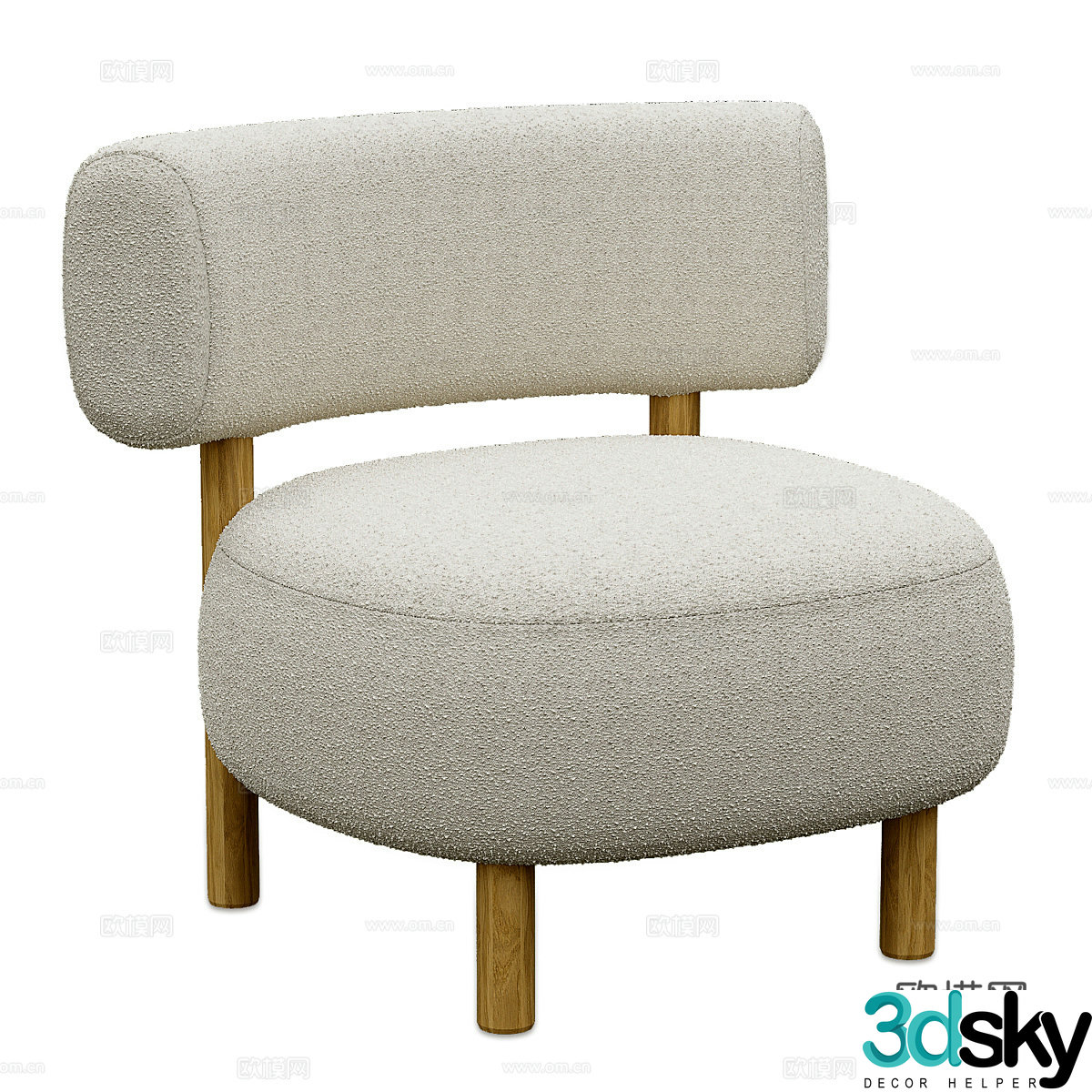 Modern cream style log fabric sofa chair 3d model
