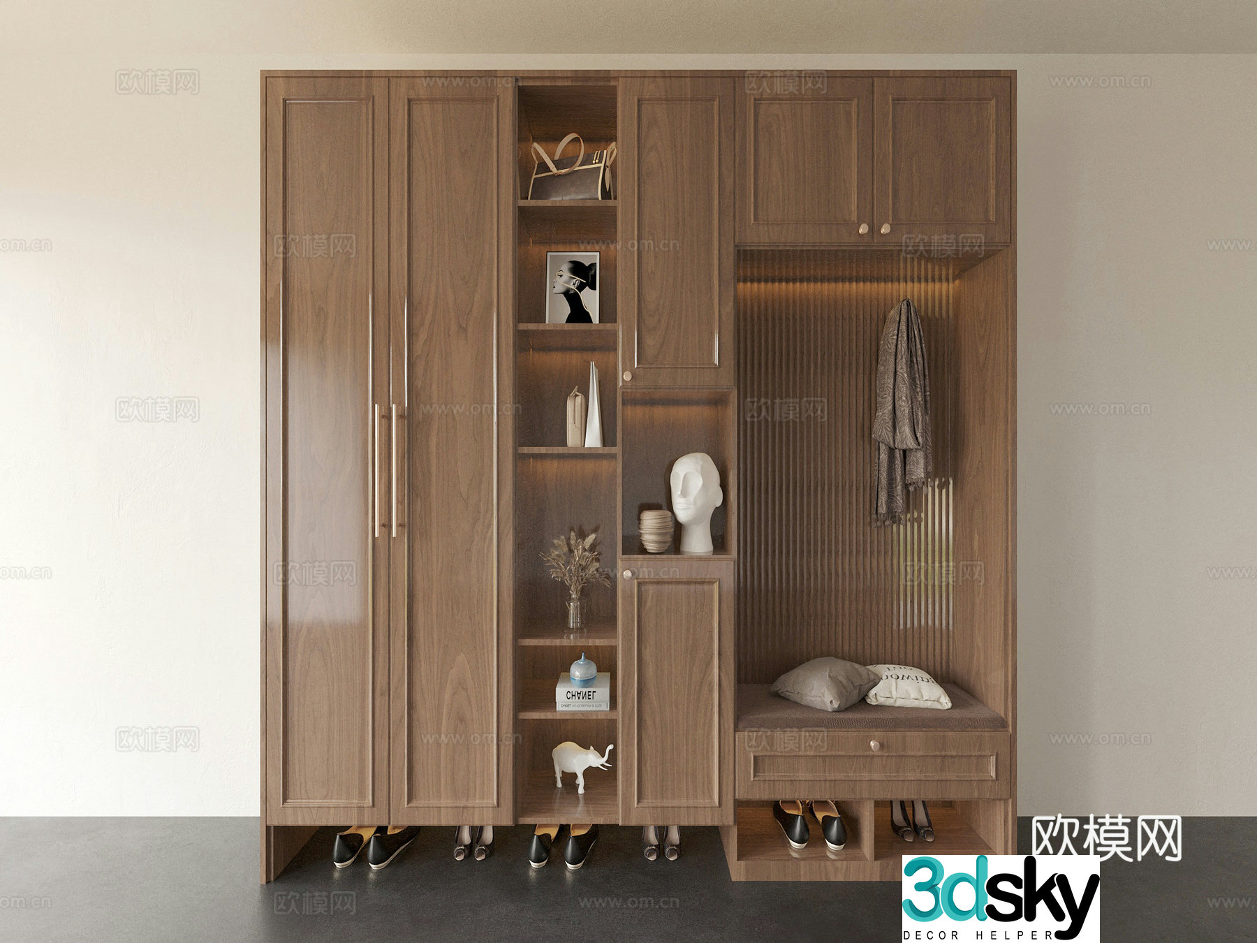 Middle-aged shoe cabinet solid wood finished cabinet 3D model