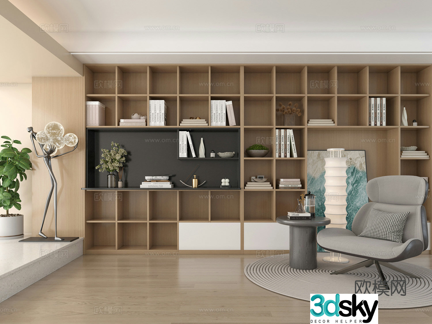 Modern bookcase Living room furniture combination Ornament combination 3D model