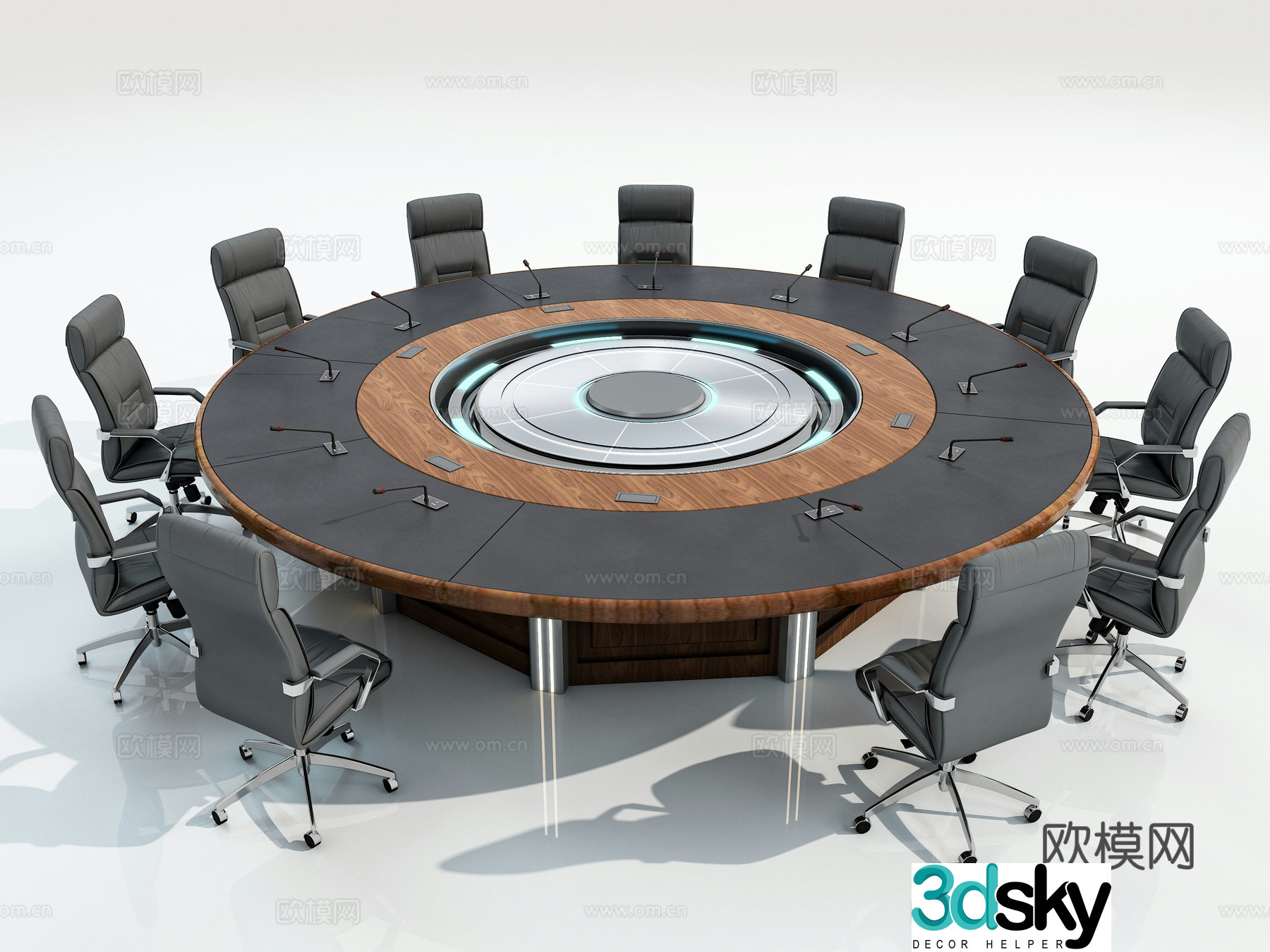 Dark wind round conference table 3d model