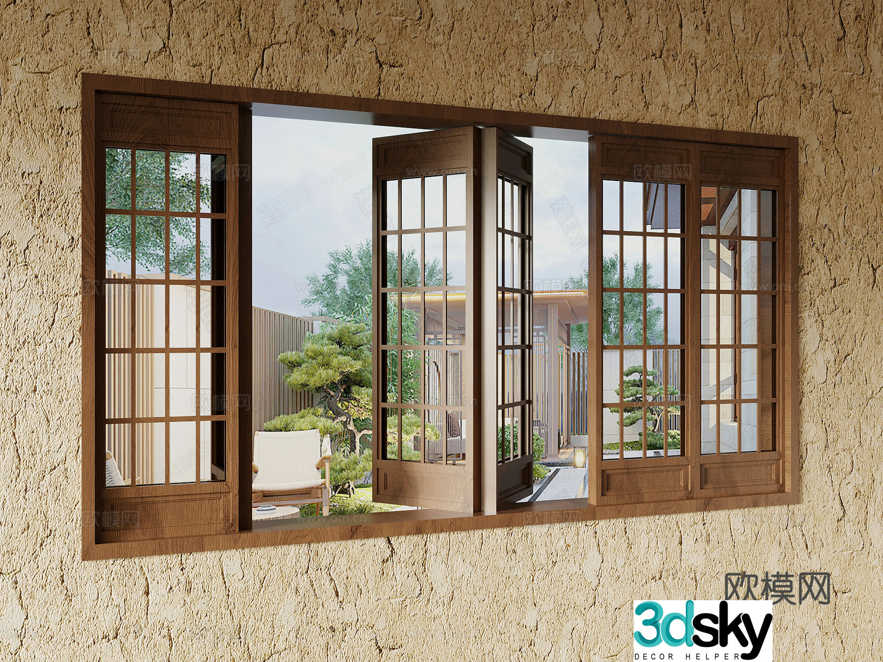 15 windows Wasabi windows open windows solid wood windows 3D model