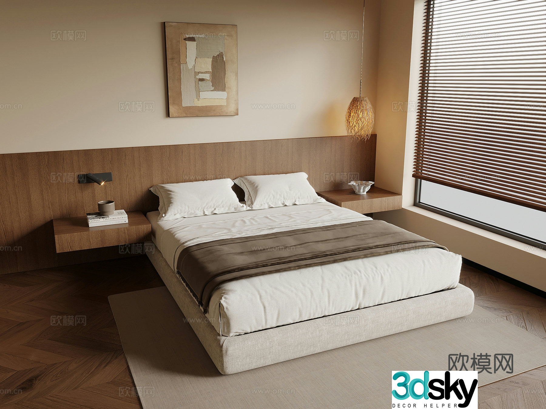 19 bedroom Jijifeng bedroom double bed wall skirt bedside background chandelier 3d model