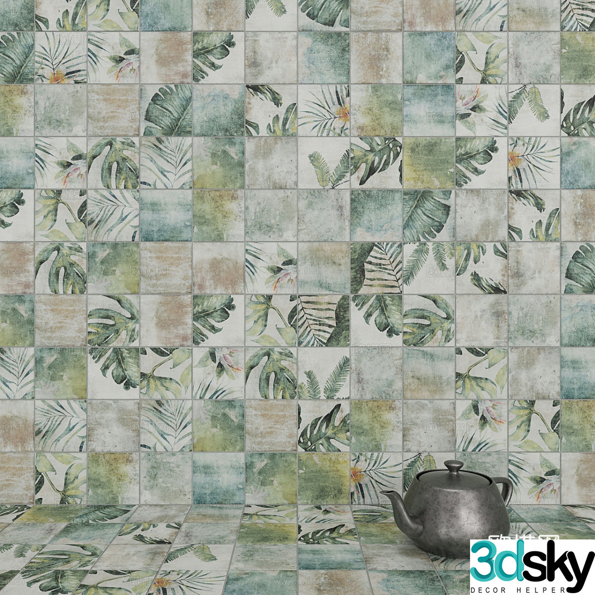 Modern Nordic mosaic tiles flower tiles antique tiles 3D model