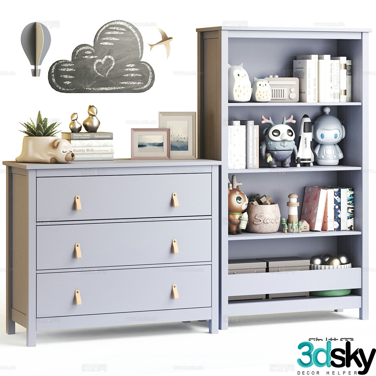 Modern Nordic Cream Style Children’s Cabinet 3D Model