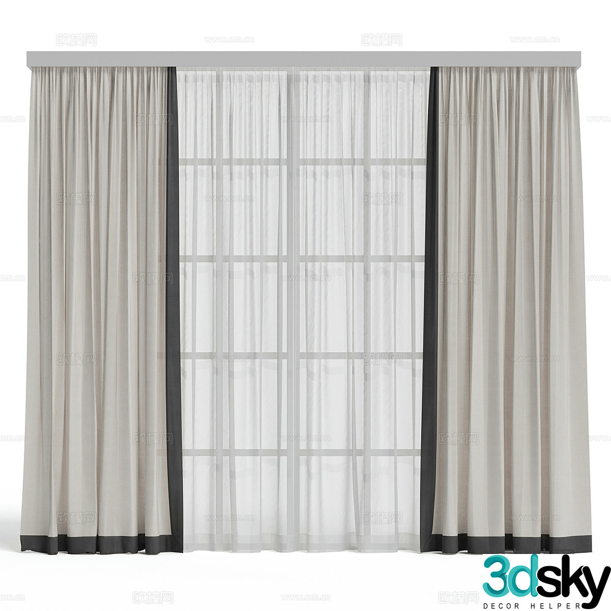New Chinese style fabric curtain 3D model