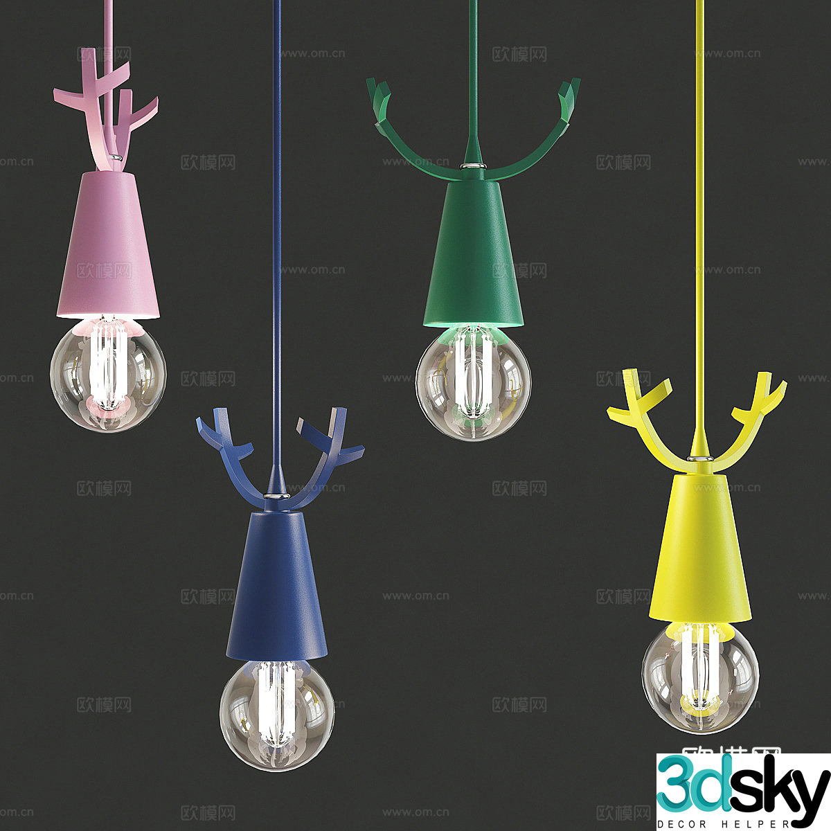 Modern art children cartoon chandeliers 3d model