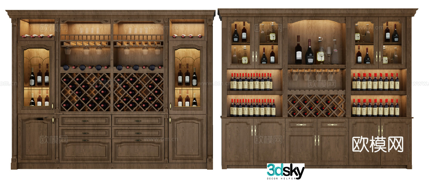 European and American wine cabinet combination 3D model