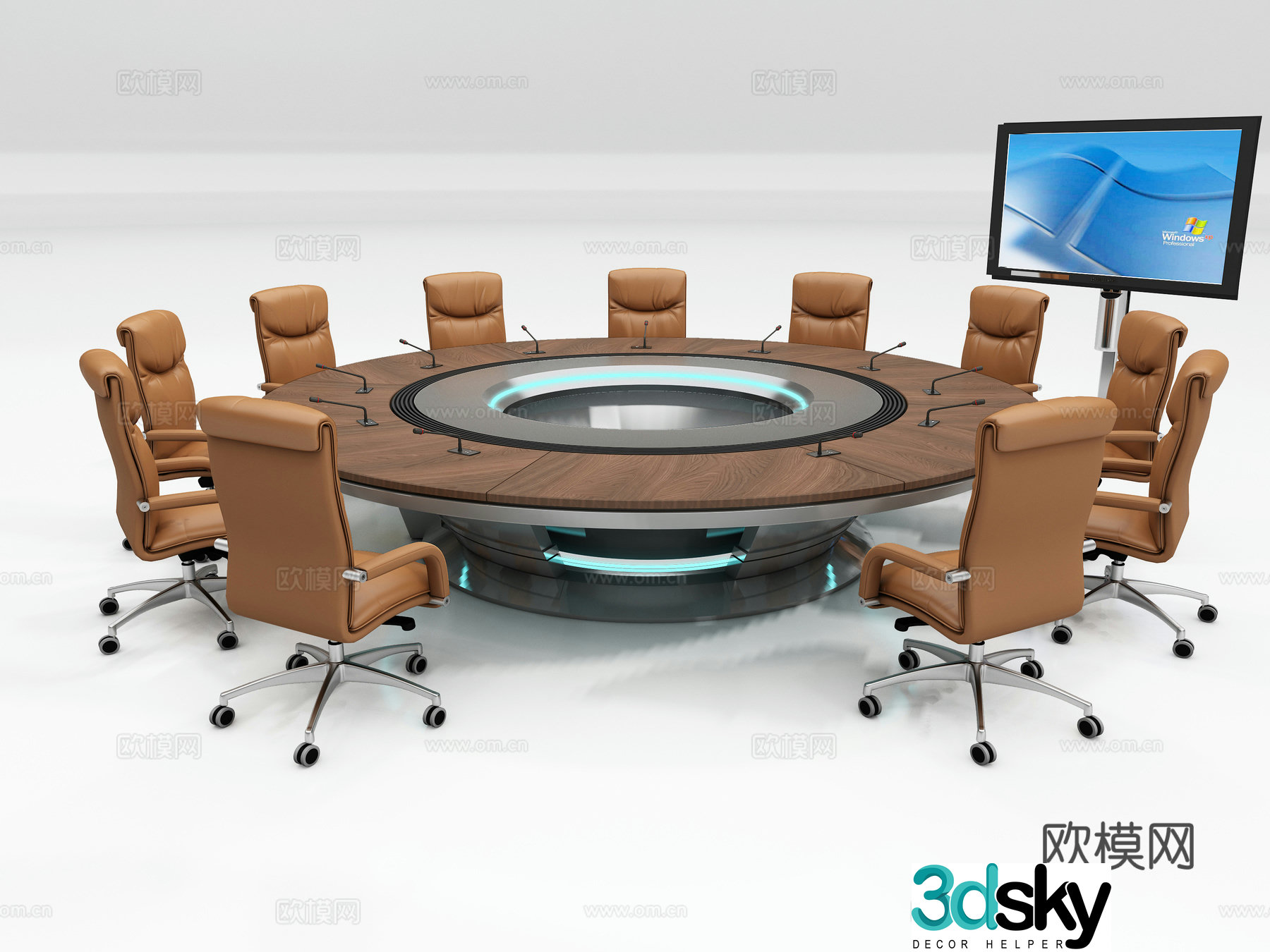 Modern circular conference table 3d model
