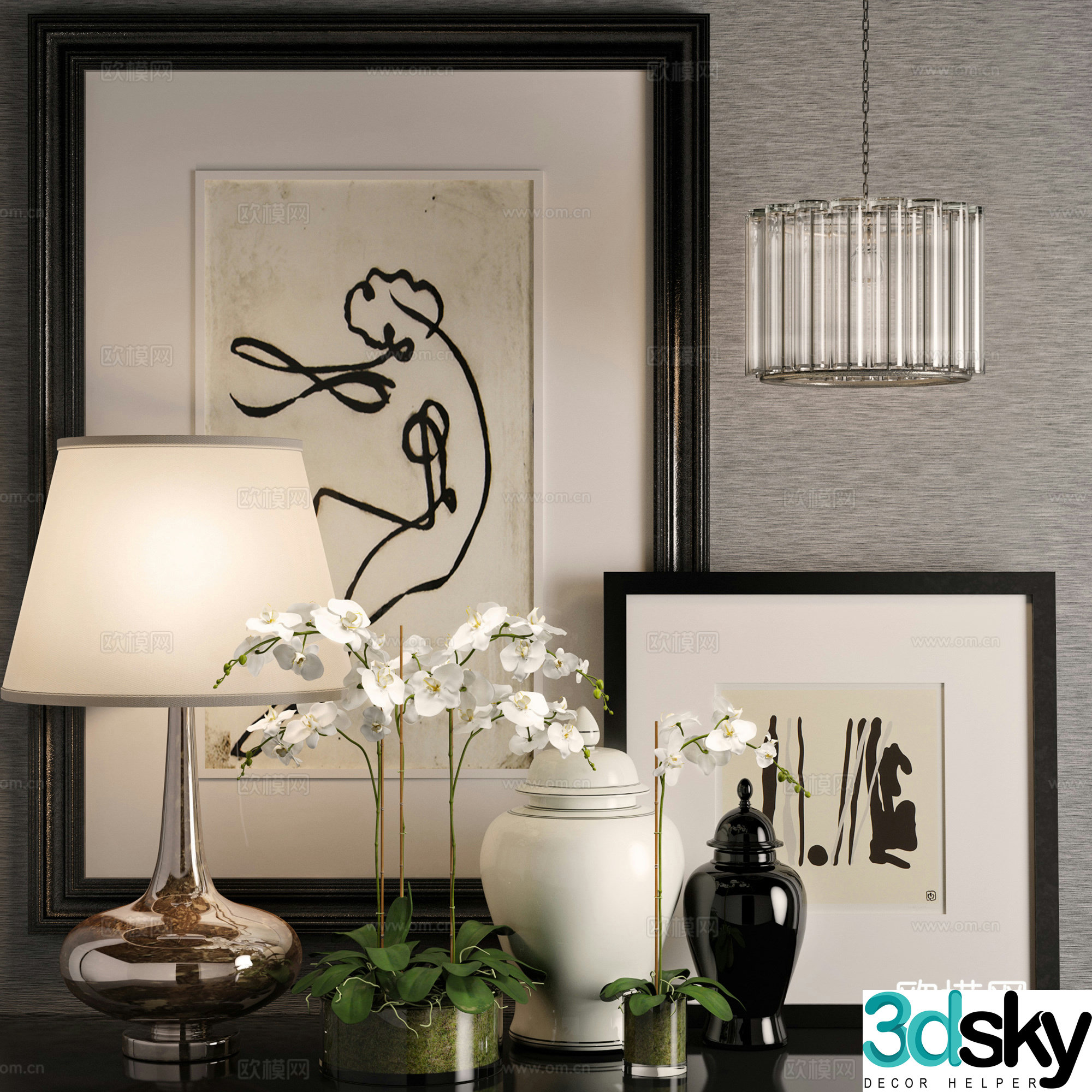 Modern ornaments ornaments ornaments combination vase flowers ceramic ware 3d model