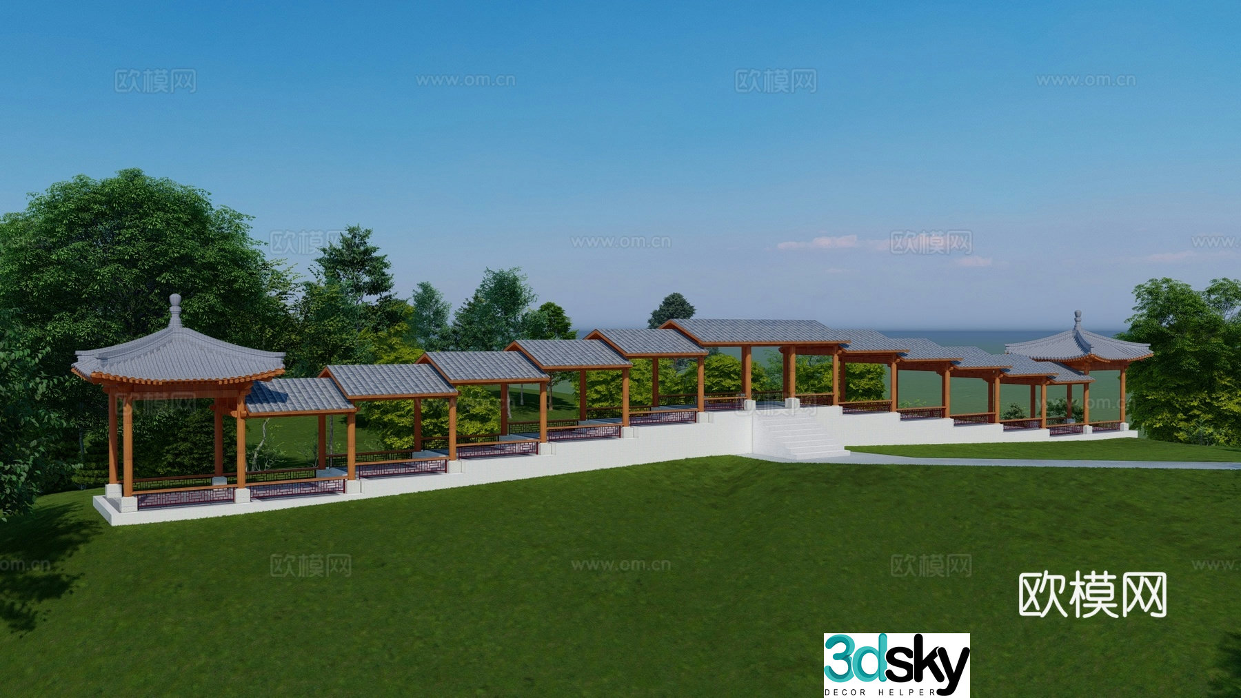 Chinese style corridor wind and rain corridor mountain climbing corridor veranda cultural corridor 3D model