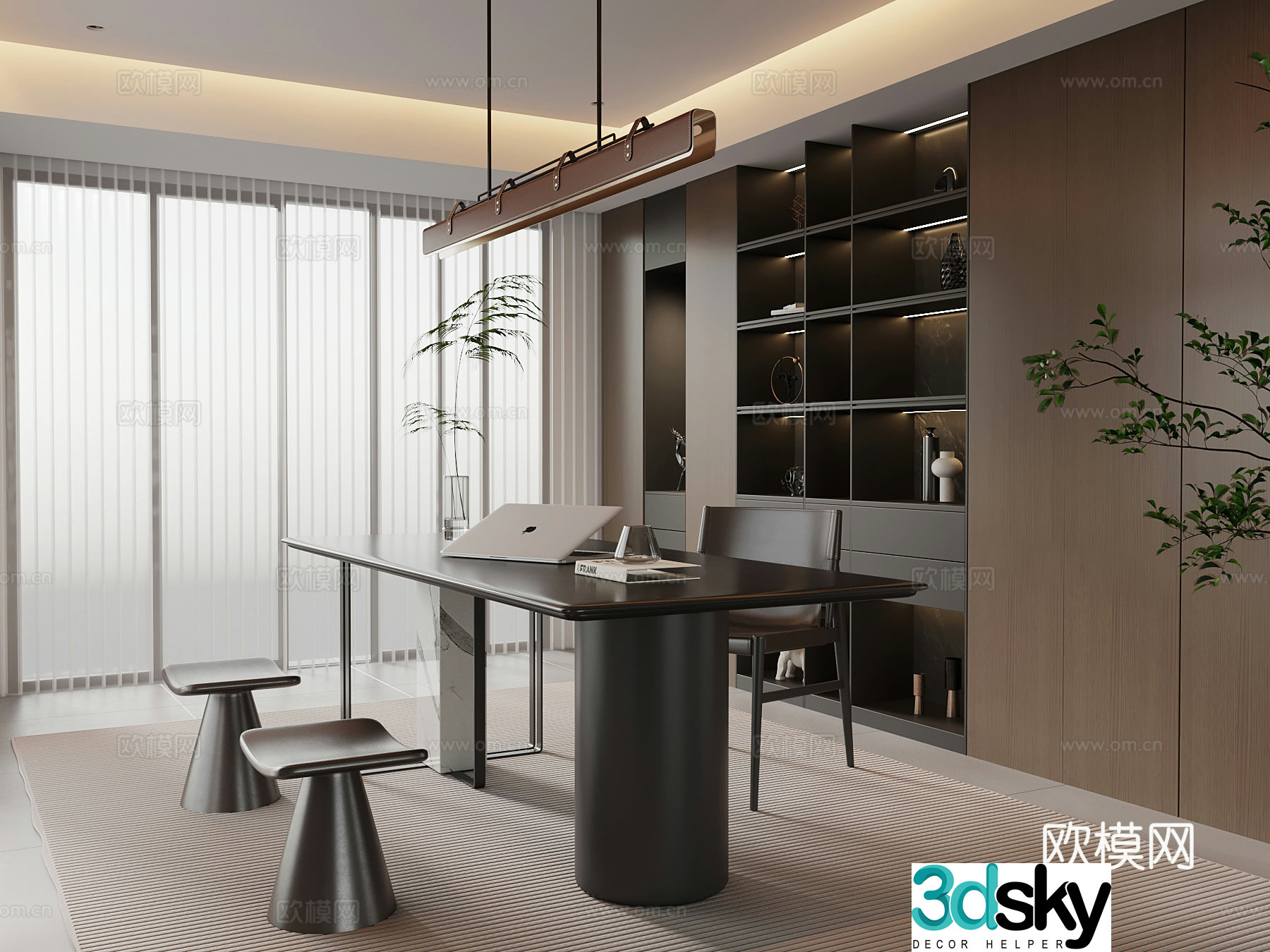 36 Italian study desk and chair bookcase 3d model
