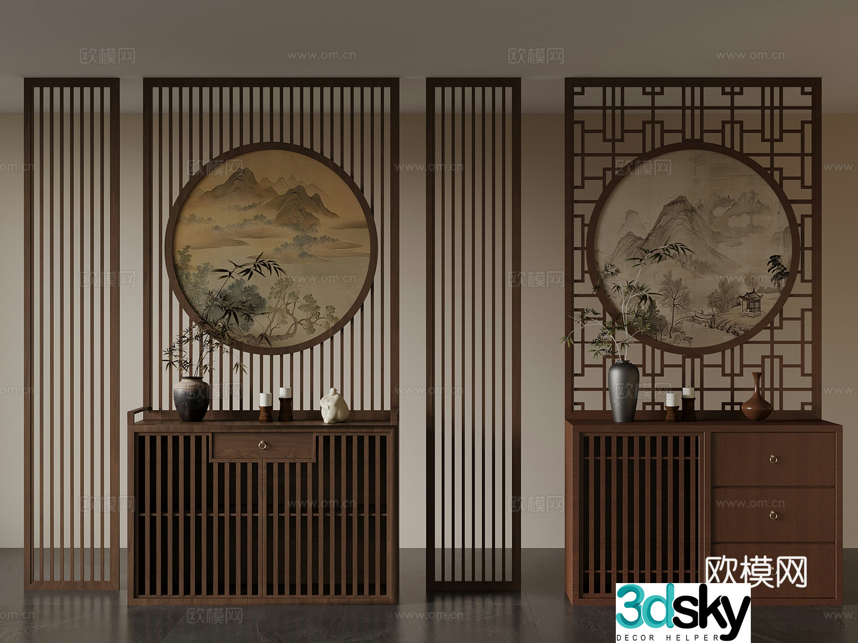 24 new Chinese style entrance partition Grid 3D model