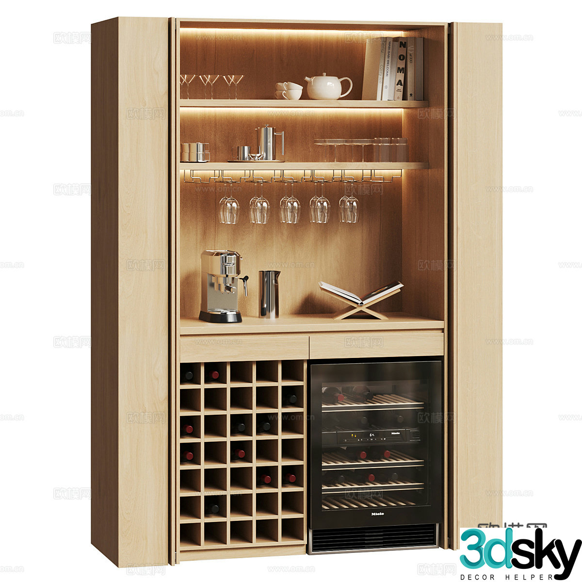 Modern Italian log constant temperature wine cabinet tea cabinet 3D model