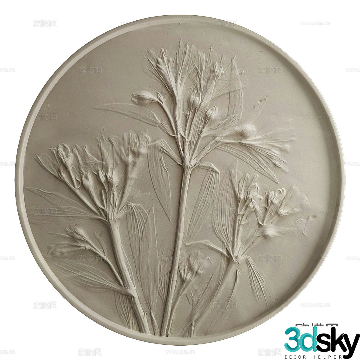 New Chinese plant round bas-relief decorative board 3D model