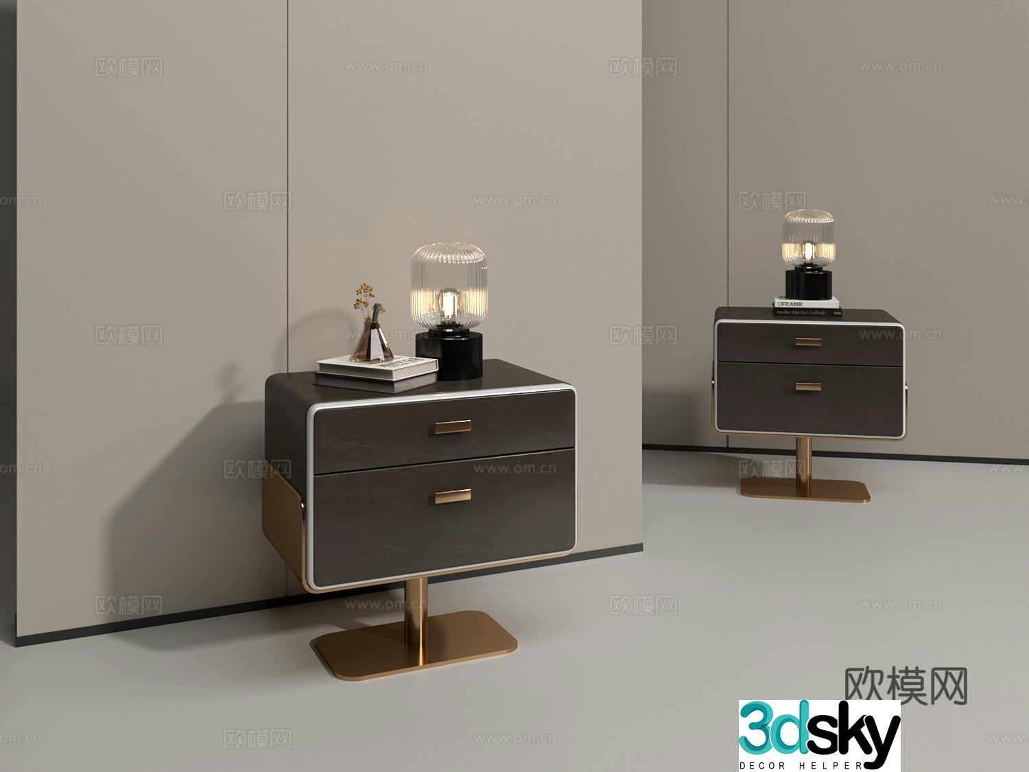 Modern bedside table light luxury bedside table ornament combination 3D model