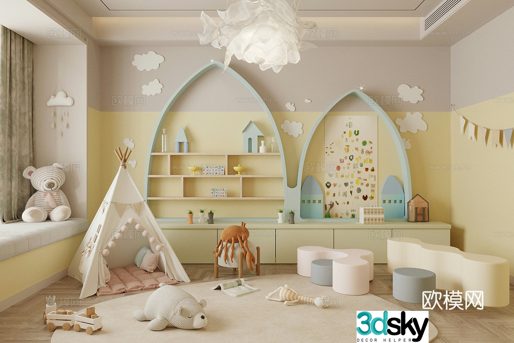 Children’s Recreation Room Toy Room Children’s Room Children’s Bookcase Children’s Tent Chandelier 3D Model