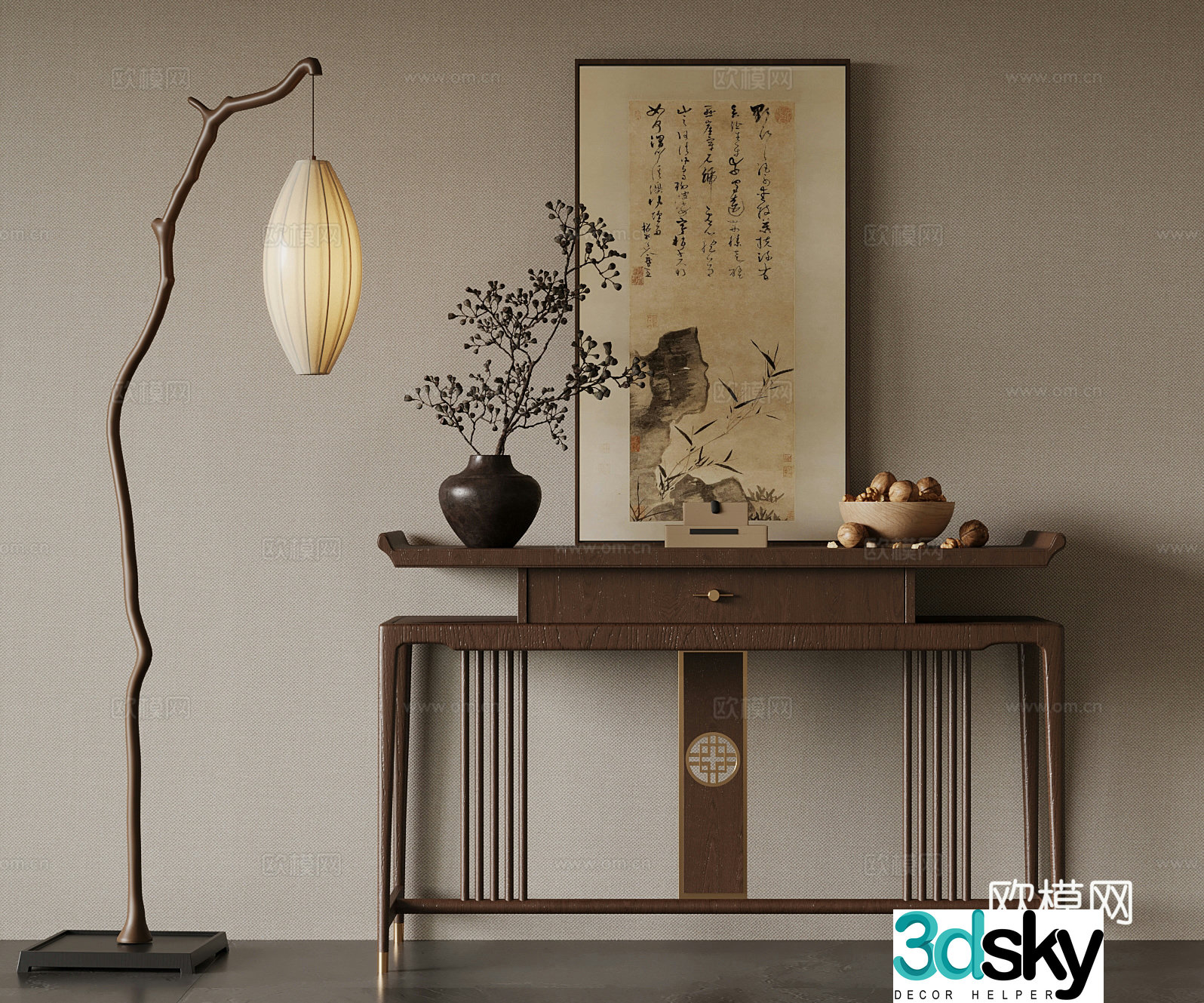 26 new Chinese style entrance cabinet case end view 3D model